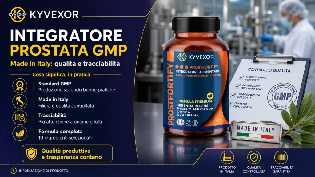 Integratore prostata Made in Italy ProstFortify in laboratorio - controllo qualità GMP e tracciabilità della filiera