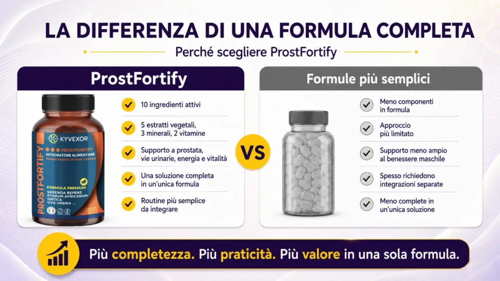 ProstFortify formula completa vs integratori semplici: più ingredienti attivi in una sola formula
