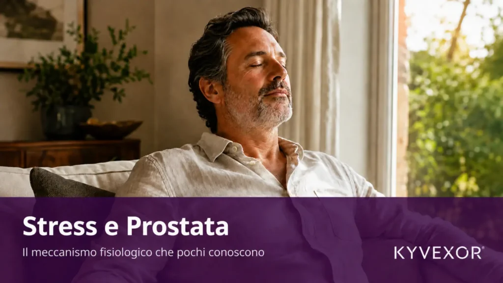Uomo adulto che pratica respirazione consapevole — stress e prostata, come gestire l'impatto del cortisolo sul benessere prostatico