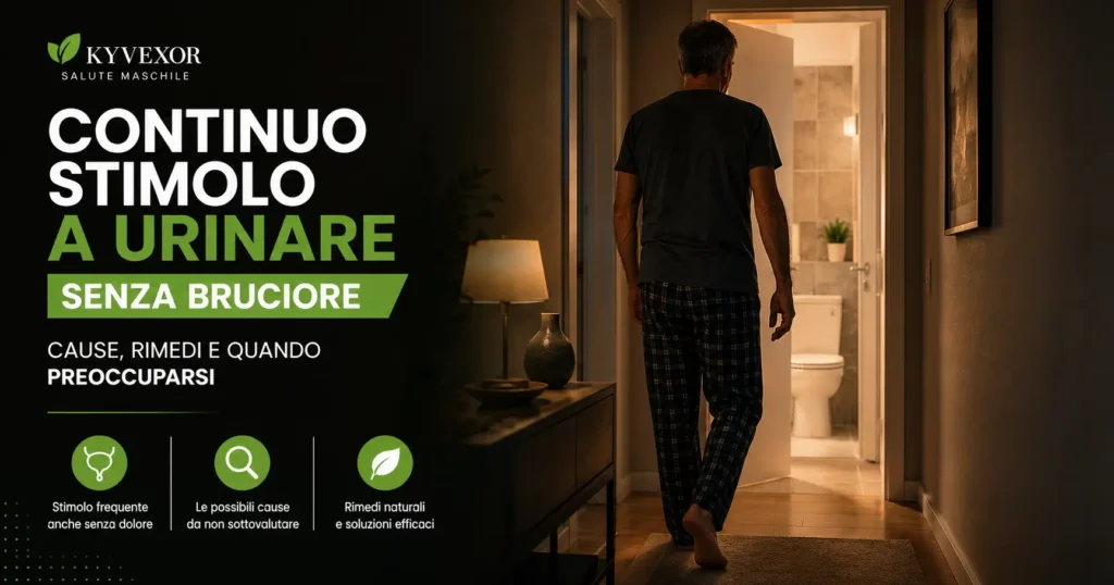 Continuo stimolo di urinare senza bruciore: uomo adulto sereno in ambiente domestico