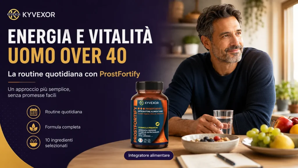Uomo adulto sereno che segue la sua routine quotidiana - energia e vitalità uomo over 40 con ProstFortify