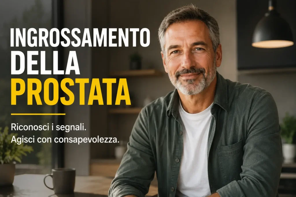 Ingrossamento della prostata - uomo adulto sereno in ambiente domestico KYVEXOR